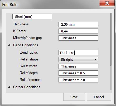 To Add or Edit a Sheet Metal Rule 